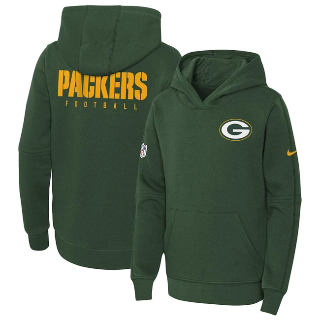 Youth Green Bay Packers Green Sideline Club Fleece Pullover Hoodie